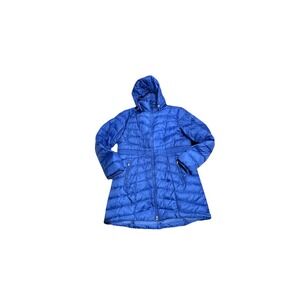 Lands End Puffer Coat Jacket Down Double Zip Womans Large 14-16 Blue Hooded